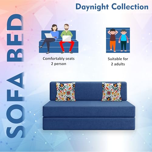Image of Los Angeles Foldable Two Seater Sofa Cum Bed, Sofa Bed 4 X 6 Feet Jute Fabric Washable Cover- Including Cushion Perfect for Living Room