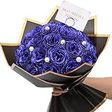 Waipfaru Blue Glitter Roses Bouquet, DIY Fake Flowers Bouquet, Everlasting Shiny Artificial Rose Bouquet for Valentines, Anniversary, Engagement, Wedding, 24 Roses