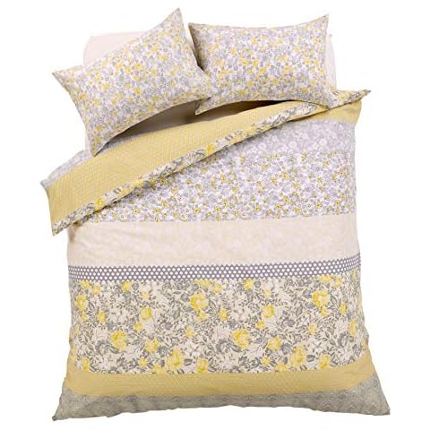 Chelsea Bettwäscheset, Bettbezug, Blumenmuster Patchwork Single, Double, King & Super King Größe Bettwäsche, ocker grau Cover