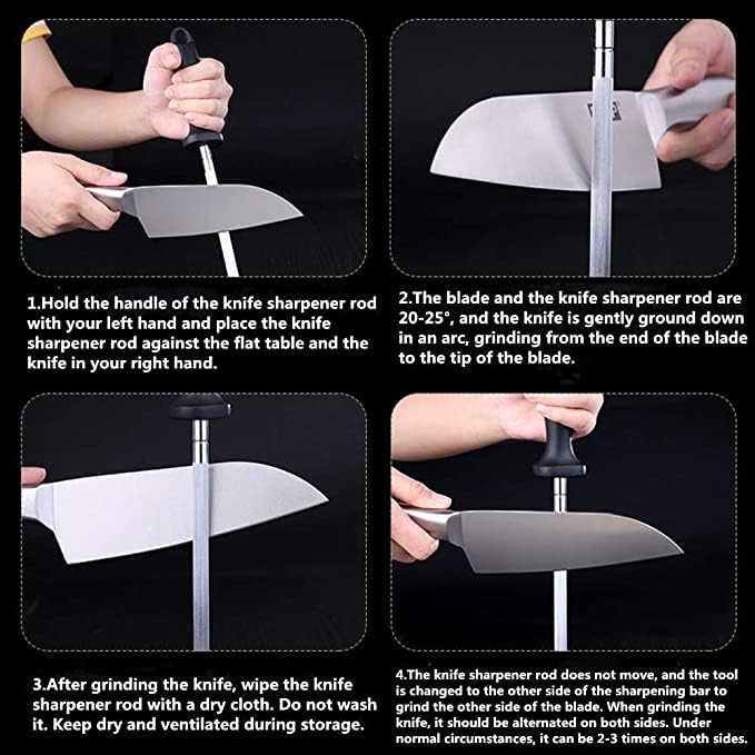 Image of Machado Kitchen Knife Sharpener | Chef's Honing Edge Tuning Rod | Professional Diamond Brushed Sharpening Steel for Homes & Commercial Kitchens (6.30 inch Sharpening Area, 3.75 inch Handle Length) - (Black)