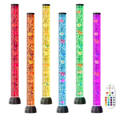 Wankeer Large 4FT Sensory Bubble Tube Lamp Remote Control Bubble Fish Lamp with 16 Color Changing Effects & 8 Floating Fishes Sensory Aquarium Mood Light for Autism ADHD Stress & Anxiety Relief