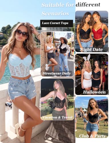 Image of Avidlove Lace Bralette for Women V Neck Bustier Corset Tops with Underwired Racerback Adjustable Strap Crop Top