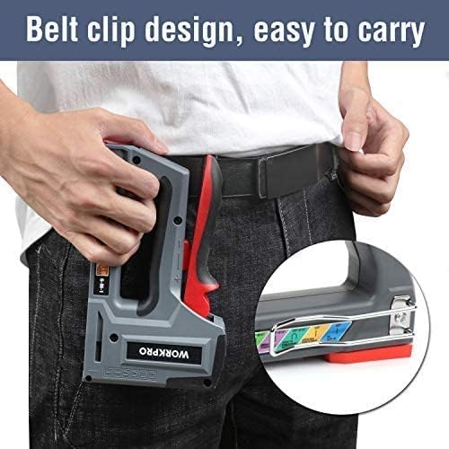 Person wearing the WORKPRO staple gun on a belt clip