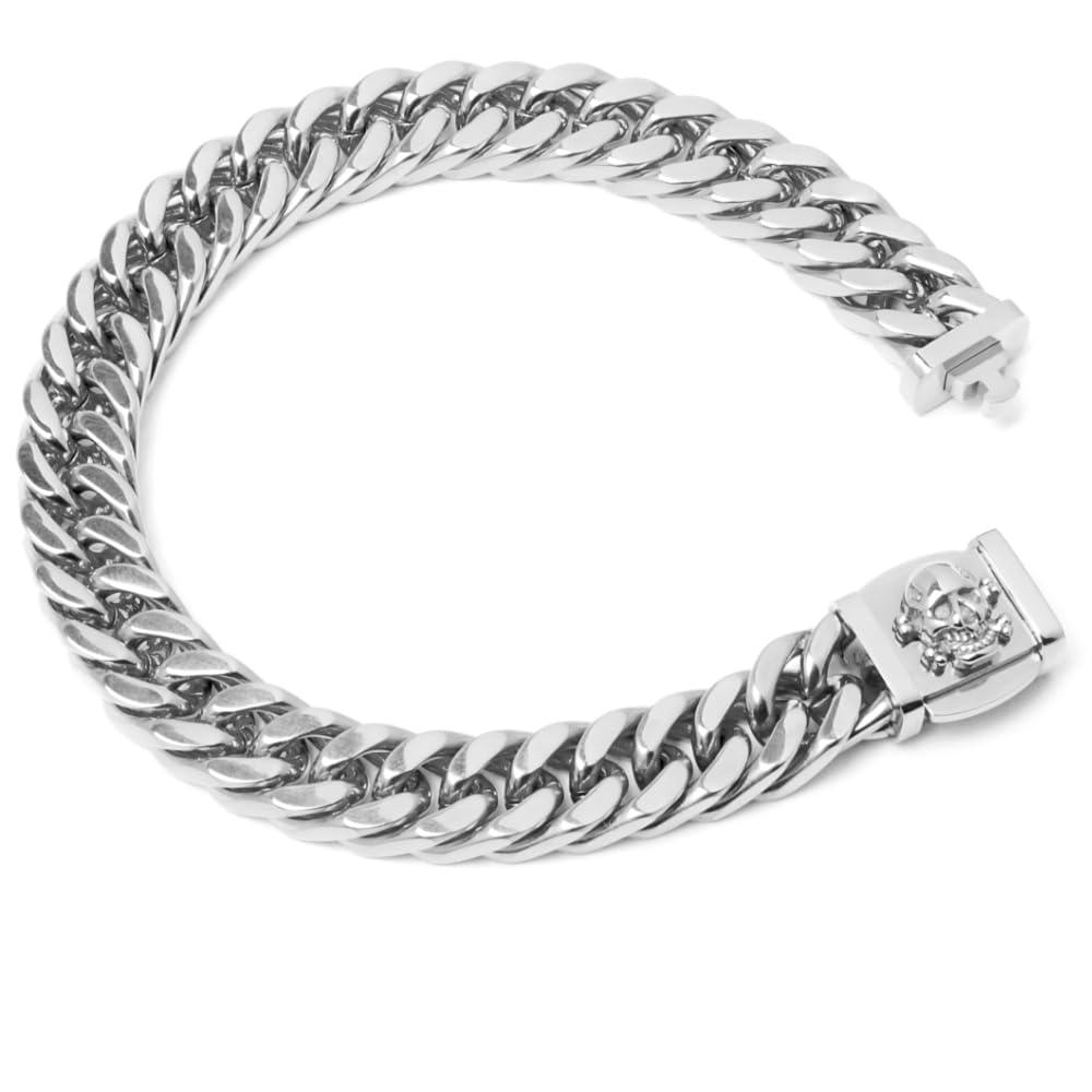 Biker-Schmuckset Halskette + Armband mit Totenkopf aus massivem Edelstahl silber poliert Männerschmuck Geschenk
