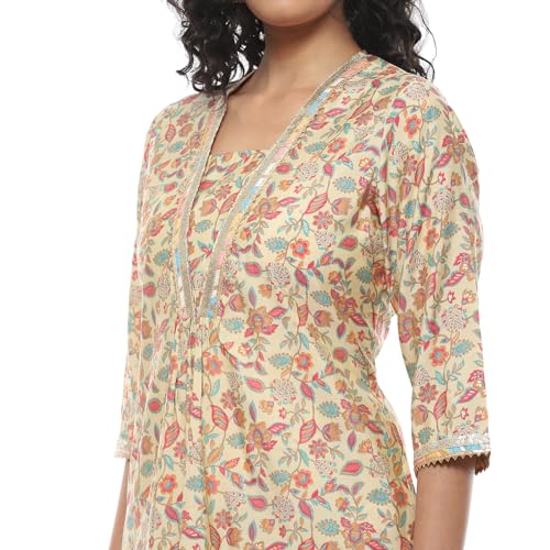 Image of Rangriti Ecru Viscose Blend Floral Printed Straight Co-ord Set For Women