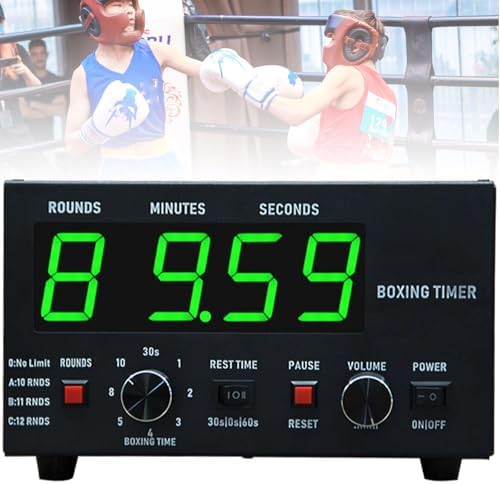 Professional Boxing Interval Timer with LED Display, Adjustable Buzzer, 1-12 Rounds, Ideal for Muay Thai, MMA, Kickboxing - Gym Timer for Training & Competition, Red