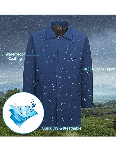 Image of Little Donkey Andy Men's Single Breasted Waterproof Mid-Length Trench Coat, Lightweight Long Rain Coat Overcoat (Blue S)