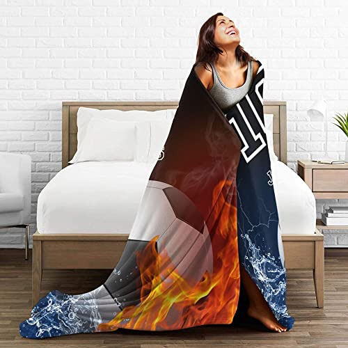 Soccer Blanket, Custom Blanket With Name Text, Soccer Team Gifts For Men, Personalized Football Gifts Flannel Blanke For Boys 8-12, Football Player Gifts Company Customization, Party Customization #TOP3