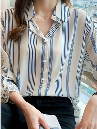 Image of TADKEE Women's V Collared Casual Stylish Long Sleeve Oversized Fit Shirt