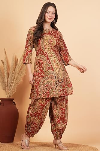 Image of rytras Women Woman Pure Cotton Printed A-Line Kurta Sets with Palazzos|Kurti Set for Woman|Cord Set for Women Cotton