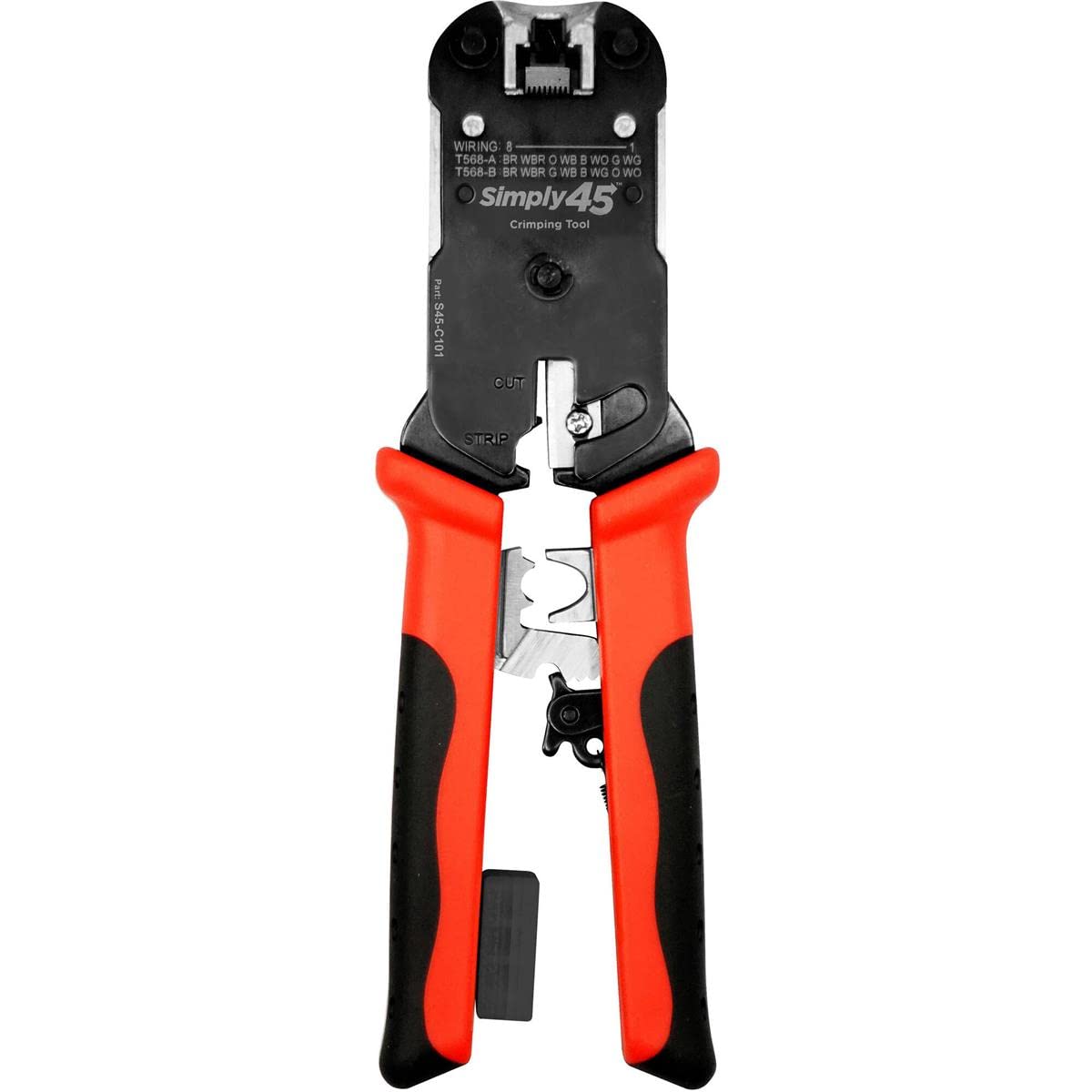 Simply45 ProSeries All-In-One RJ45 Crimp Tool for Pass-Through & Standard WE/SS RJ45 - Includes Tool Lock, Click Socket, Blade Storage, Stripper/Cutter - S45-C101
