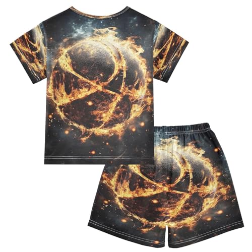 ALAZA Flash Flame Basketball Pajamas Set Short Sleeve Cotton Sleepwear Summer Pjs 2 Piece 5-14Y2