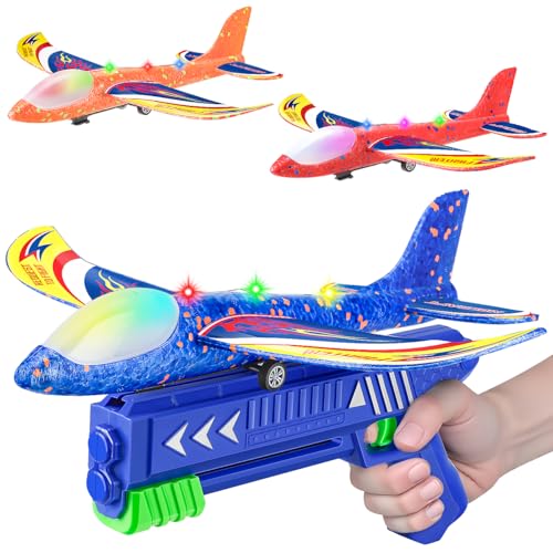 Winstico Flugzeug Spielzeug mit Katapult für Jungen ab 4 5 6 7 8 Jahre - Styroporflieger & Segelflugzeug, Outdoor Spielzeug für Kinder Garten, Geburtstagsgeschenk & Kinderspielzeug
