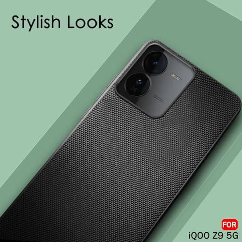 Image of TheGiftKart Back Cover Case for iQOO Z9 5G | Slim & Lightweight | Ultra-Premium Design | Camera Protection Bump | Fabric Texture Case Cover (PC & TPU, Black)