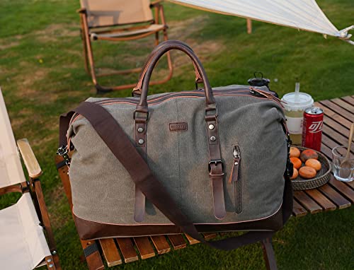 Baosha Oversized Canvas Pu Leather Travel Tote Duffel Bag Weekender Overnight Bag (Blue) #TOP3