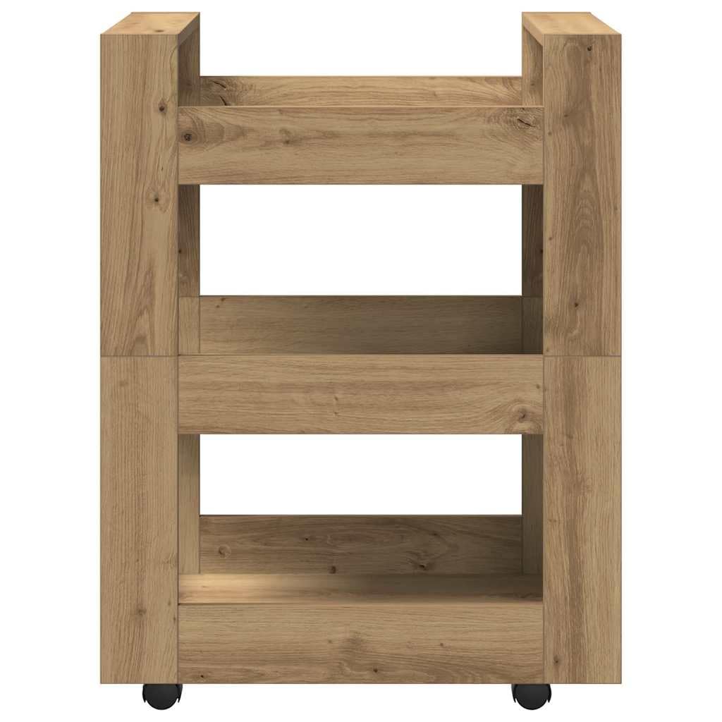 Carrito de cocina de roble Artisan, 60 x 45 x 80 cm, de madera con 4 ruedas, carrito de cocina móvil, carrito de servicio y estantería, ahorra espacio, ideal como isla de cocina