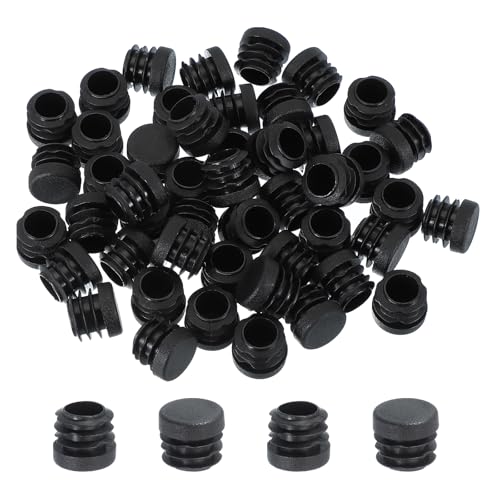 Image of PATIKIL 3 /4 Inch Plastic Tubing End Caps, 50 Pcs Round Hole Plug Insert for Round Iron Pipe Chair Leg Table Bookshelves Patio Furniture, Black