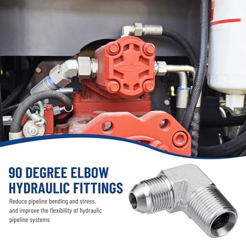 Image of 5 Pack 90 Degree Elbow Hydraulic Adapter Fittings: 1 /2 inch JIC Male x 1 /2 inch NPT Male, with Protection Cover Hydraulic Hose Crimp Connectors