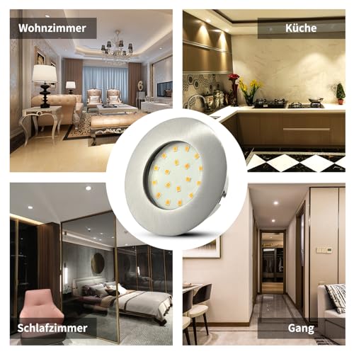 HiBay 6er Set Einbaustrahler LED 5W Flach LED Spots 230V 60mm-68mm Rund Nickel Deckenspots Warmweiß 500LM, Nicht Dimmbar