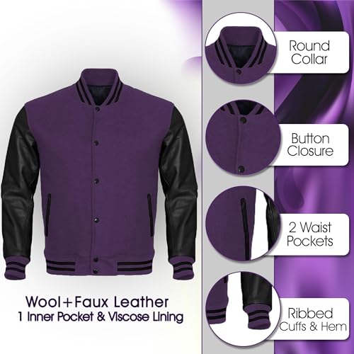 Image of LP-FACON Unisex Varsity Letterman Jacket | Mens College Baseball High School Bomber Wool + Faux Leather Jacket