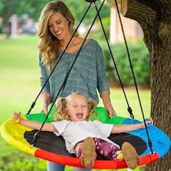 hazli 40 Inch Saucer Swing for Kids Outdoor - 700lb Round Tree Swing for Kids - Flying Saucer Swingset - Heavy Duty Disc Swing for Backyard Playground - Large Circle Swing for Children, Blue