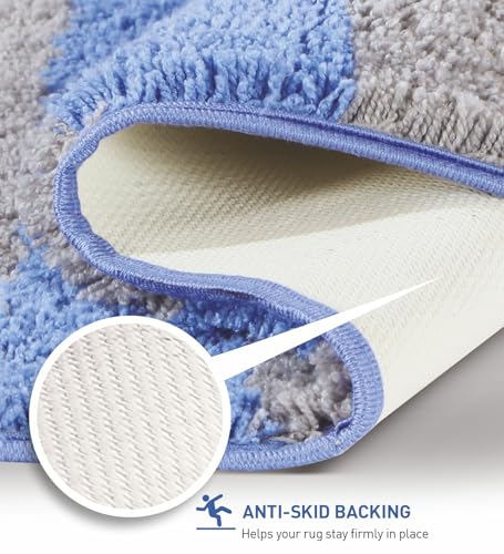 Image of Obsessions Ultra-Absorbent Quick-Dry Bath Mat | 1400 GSM Polyester | Soft, Non-Slip & Fast-Drying Bathroom Rug for Safety & Comfort | 50 x 70 cm | Blue and Silver