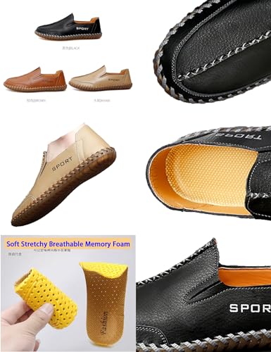 MOYOWEI Men's Slip-on Casual Dress Leather Shoes,Comfort Hand-Stitching Non-Slip Ox Softsole Driving Walking Fashion Sneakers2
