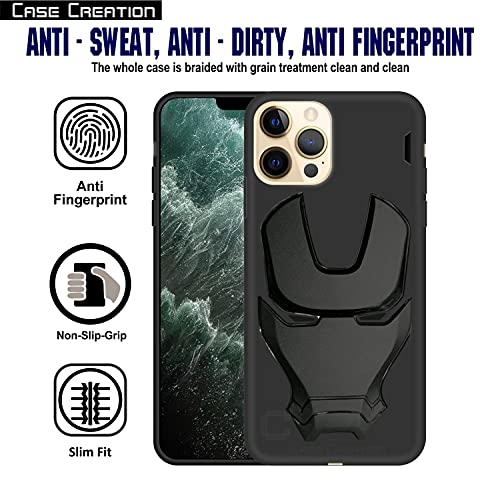 Image of COVERLY Official 3D Touch Feel Trending Real Hero Avengers Logo Mask Soft Rugged Grip TPU Iron Man Super Power Cartoon Movie Silicone Matte Strong Back Cover for Apple iPhone 12 Pro Max - Black