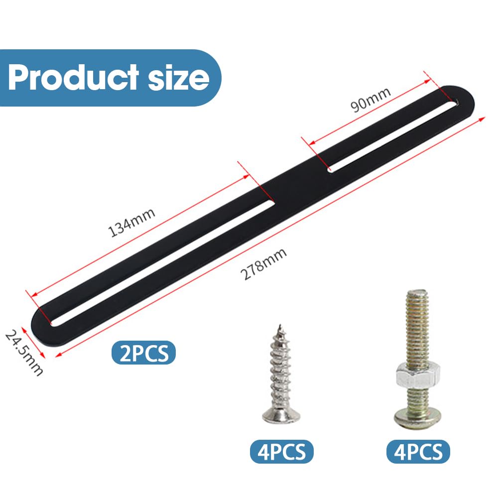 2 Pezzi Set di Fissaggio per Cassetta delle Lettere, 278 x 24.5 mm Staffa Piatta Forata Acciaio Inox con 6 Viti e 6 Dadi, per Fissare le Cassette Postali a Cancelli o Recinzioni (Nero)