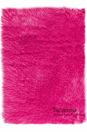 Image of Plush Faux Fur - Shaggy Sheepskin Area Rug - Rectangle Shag- Designer Throw - Bonded Ultra Suede Lining (5'x7', Hot Pink)