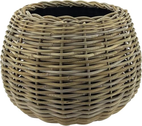 Rattan Drypot Kugel - ø 45 x 34 cm - Runder Pflanztopf - Nachhaltiger...