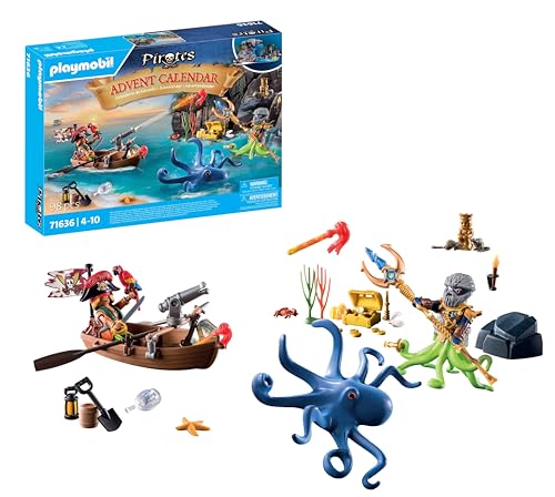 Playmobil Pirates 71636 Calendario Dell'Avvento: Pirati, 24 Sorprese, Tra Cui Due Personaggi, Un Gigantesco Polpo E Accessori, Calendario Dell'Avvento