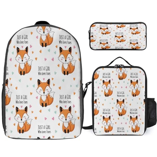 Adult Pencil Pouch for College Accessories, Portable Just A Girl Who Loves Foxes Lunch Bag, Backpack with Adjustable Strap