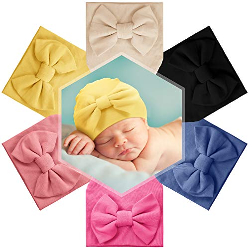 Geyoga 6 Pcs Newborn Hats Baby Beanie Cotton Hats Soft Newborn Baby Cap with Cute Bow for 0-6 Months Girls Unisex Baby2