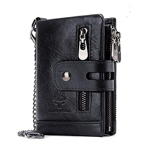 RFID Genuine Cowhide Leather Luxury Purse Casual Small Mini Leather Wallets Vintage Gents Men's Slim Wallet (Black), M2