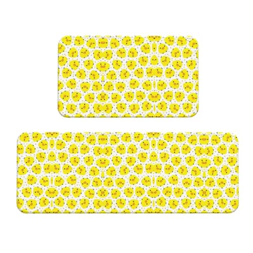 Juego de 2 tapetes y tapetes de cocina antideslizantes de Navidad, diseño de pollo amarillo