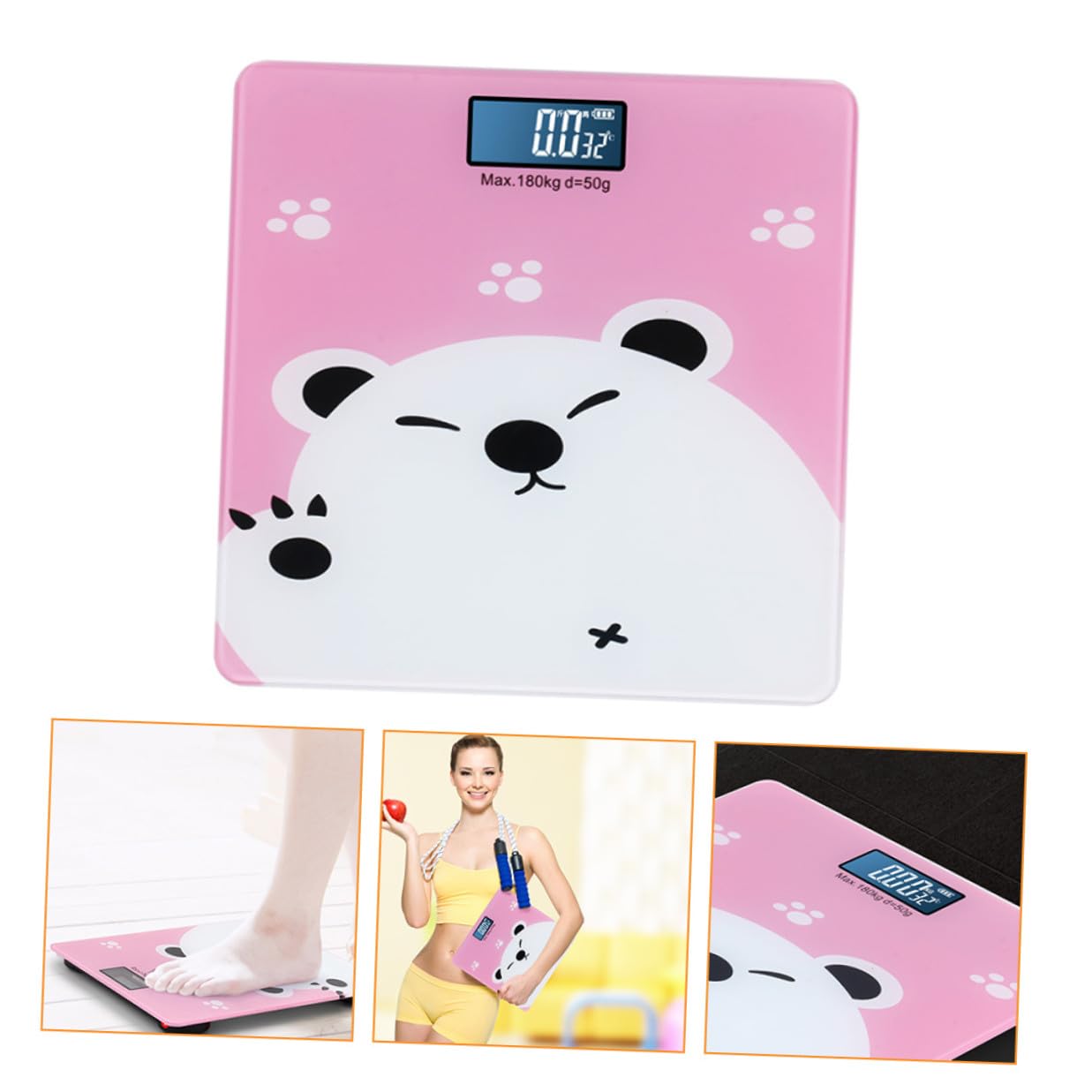 Gatuida Bilancia Digitale per Neonati e Adulti Display LCD Luminoso Sensori Alta Precisione Capacità 180Kg Adatta Animali Domestici Base Anturto Design Cartone Animato Rosa