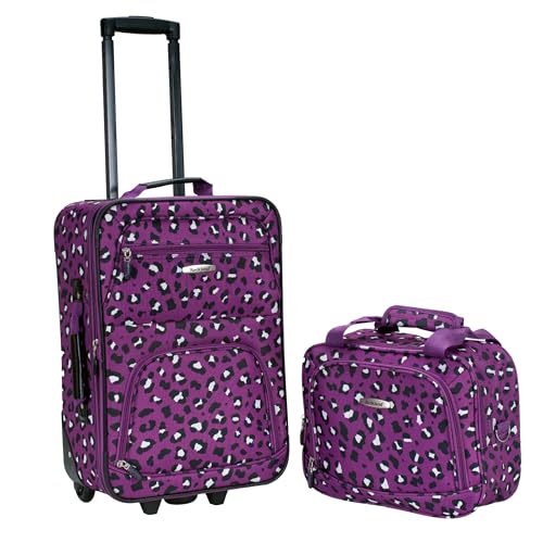 Rockland Fashion Softside Upright Luggage Set, Expandable,Telescopic Handle,Wheel, Purple Leopard,...