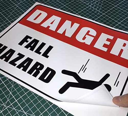 Outdoor/Indoor Large Size 12\" X 9\" - Danger Fall Hazard - Safety Caution Warning Sign Vinyl Label Sticker Decal - Back Self Adhesive Vinyl