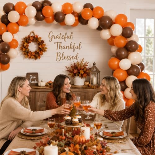 Image of Orange White Brown Link Balloons,Linking Balloons for Thanksgiving Decorations