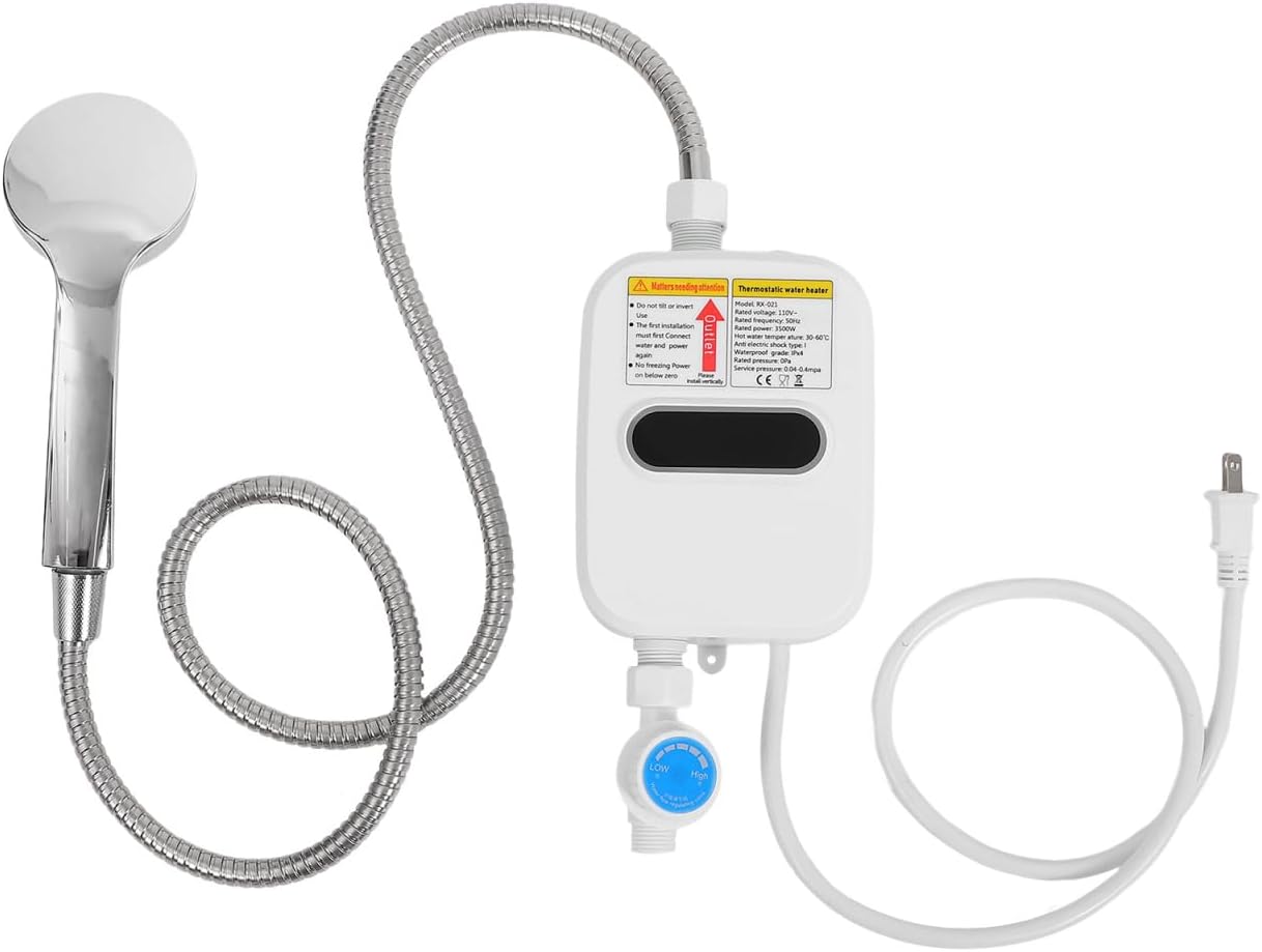 Portable Mini Instant Tankless Electric Water Heater with LCD Display Small Household Constant Temperature Water Heater for Camping Rv Boat Cabins Lightweight and Efficient US Plug