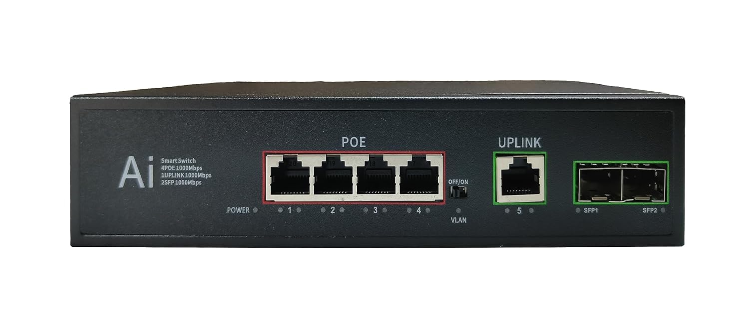 RAMEX Unmanaged 4-Port Gigabit PoE Switch, 65W, 4×10/100/1000 Mbps PoE Ports, 1× Gigabit RJ45 Uplink, 2× 1.25G SFP Slots, PoE Switch for CCTV IP Cameras-picture-16