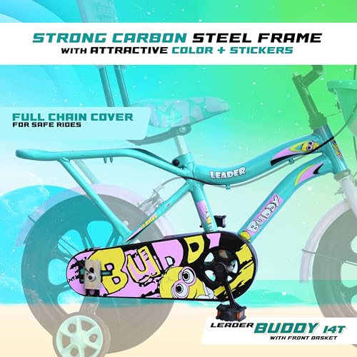 Leader Buddy Kids Cycle 14T with Training Wheels (SEMI-Assembled) for Boys and Girls Ideal for Age Group 2-5 Years | Frame: 8 Inches (14T, Sea Green_Light Pink) 3 51qIn5eB8EL