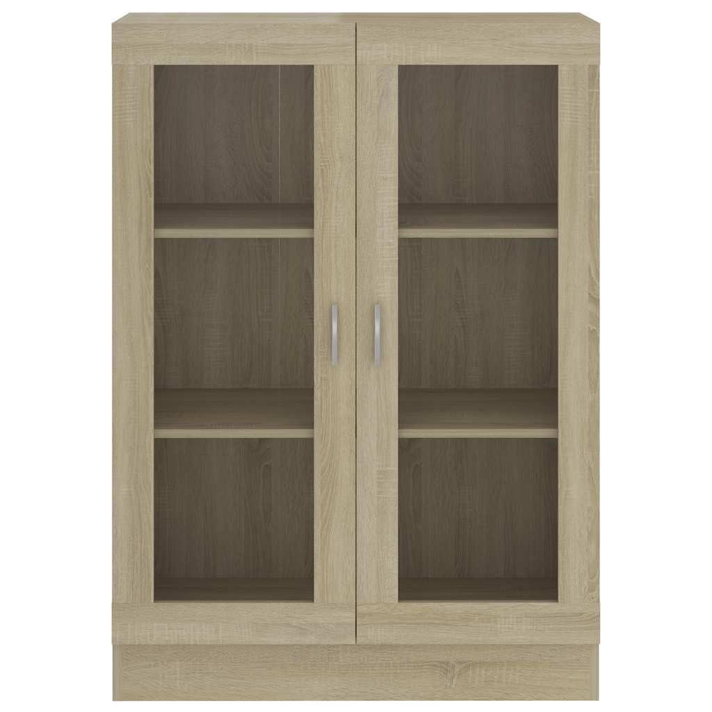 Szafka z witryną dąb Sonoma 82,5 x 30,5 x 115 cm, materiał drewnopochodny z 3 półkami i 2 drzwiami, idealna do salonu, biura, pokoju dziecięcego, korytarza, z uchwytem ściennym do