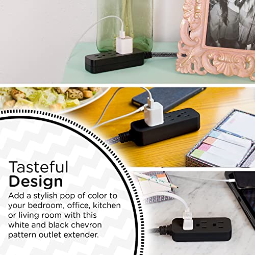 Cordinate Designer Mini 3-Outlet Power Strip, 18 in Braided Extension Cord, Grounded Adapter, Low-Profile Flat Plug, ETL Listed, Black/Dark Heather, 47298 by Cordinate - Image 5