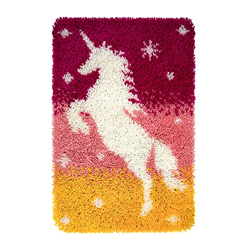 Image of clubevy Latch Hook Kits DIY Cushion Cross Stitch Kits Embroidery for Adults Beginner DIY Needlework Rectangle Floor Desk Mat Home Decoration, Unicorn