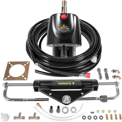 sixcow 150HP Hydraulic Outboard Steering Kit Boat Marine System, Built-in Two-Way Lock Hydraulic Cylinder, 150 HP Helm Pump, w/ 26ft Hydraulic Steering Hose for Single Station, Single-Engine Use