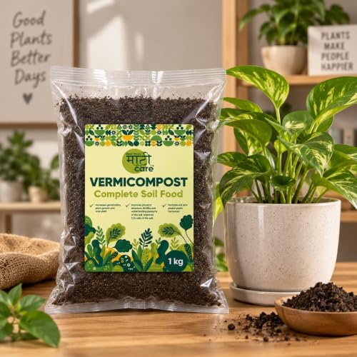 Image of Maati Care Vermicompost Fertilizer for Plants - 1 kg | 100% Natural Vermi Compost Manure for Home Garden & Balcony Plants | Organic Soil Booster for Plant | Ideal for All Gardening Needs