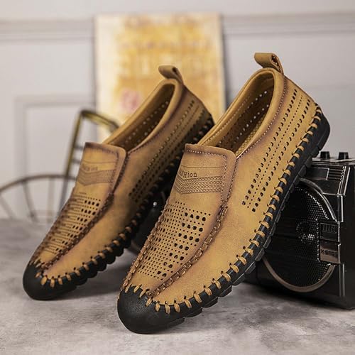 Men's Breathable Walking Shoes Comfortable Casual Leather Shoes Lightweight Loafers Retro Business Office Shoes Hollowed Out Leather Casual Shoes Outdoor Hiking Driving Shoes3