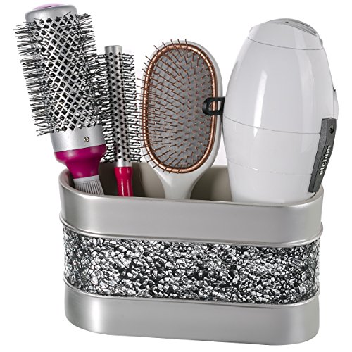 Image of Creative Scents Crackled Glass Silver Toothbrush and Toothpaste Holder for Bathroom - Decorative Bathroom Counter Electric Toothbrush Organizer, 3 Slot, Makeup Brush Holder